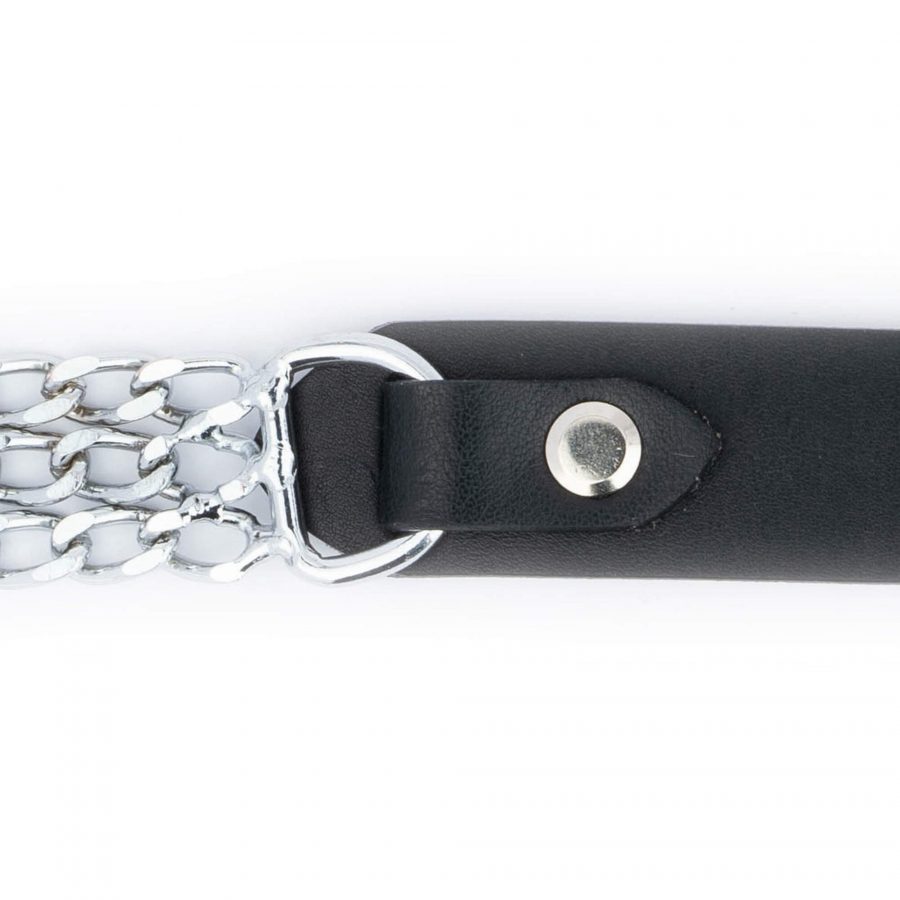 Western Silver Chain Belt For Women Black Full Grain Leather 9
