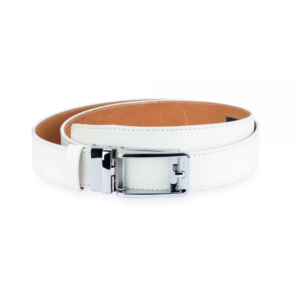 White Ratchet Mens Belt With Automatic Buckle 1