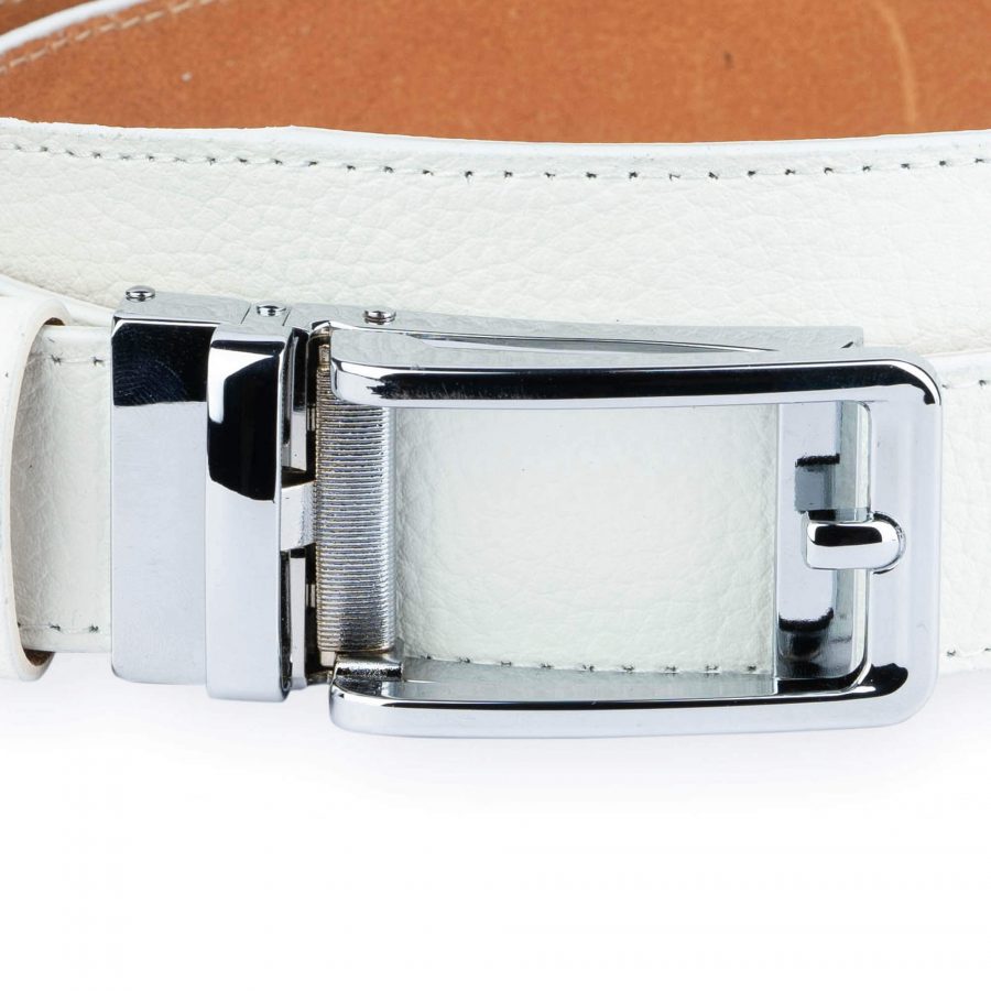 White Ratchet Mens Belt With Automatic Buckle 2