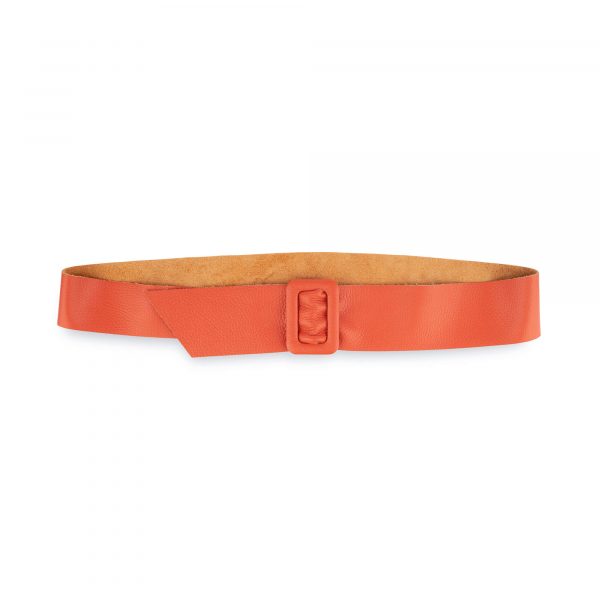 Womens High Waist Belt With Rectangle Buckle Dark Orange Leather 1