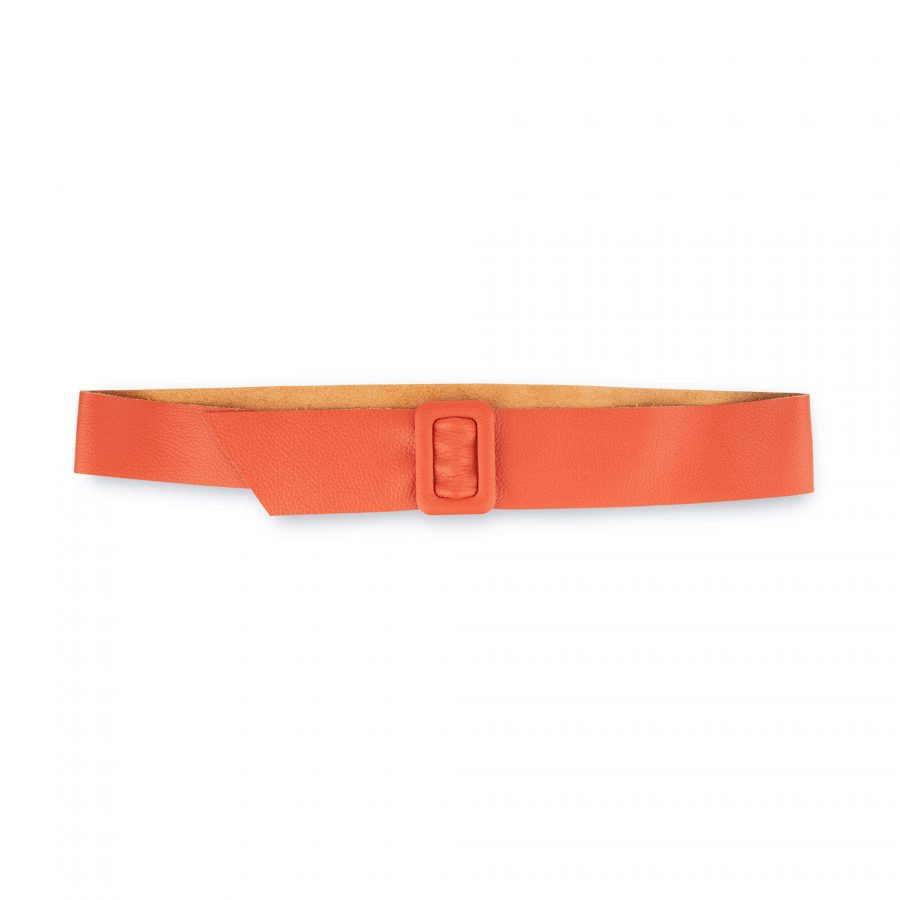 Womens High Waist Belt With Rectangle Buckle Dark Orange Leather 2