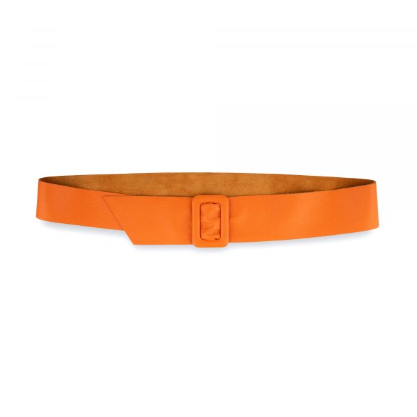 Womens High Waist Belt With Rectangle Buckle Orange Leather 1