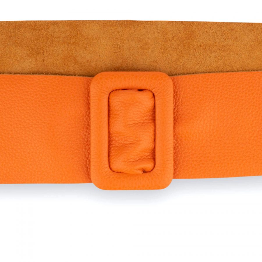 Womens High Waist Belt With Rectangle Buckle Orange Leather 3