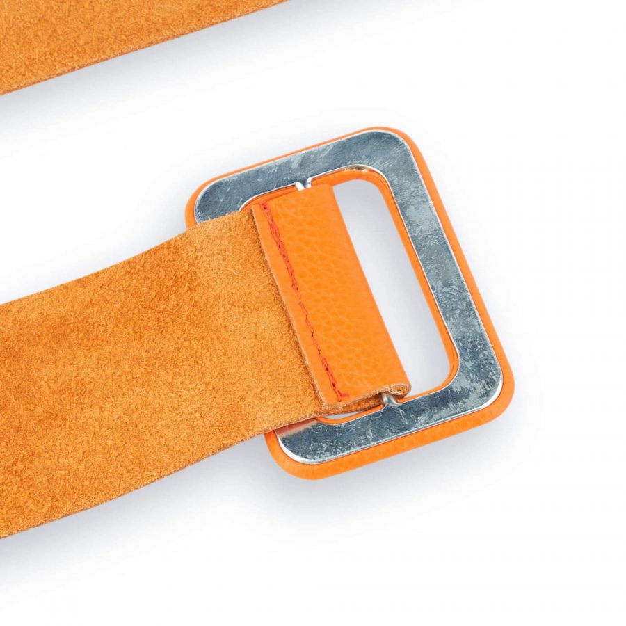 Womens High Waist Belt With Rectangle Buckle Orange Leather 6