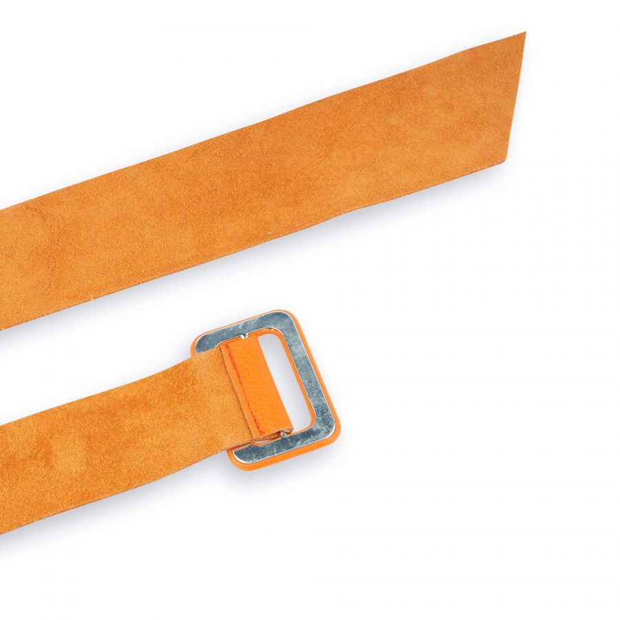 Womens High Waist Belt With Rectangle Buckle Orange Leather 7