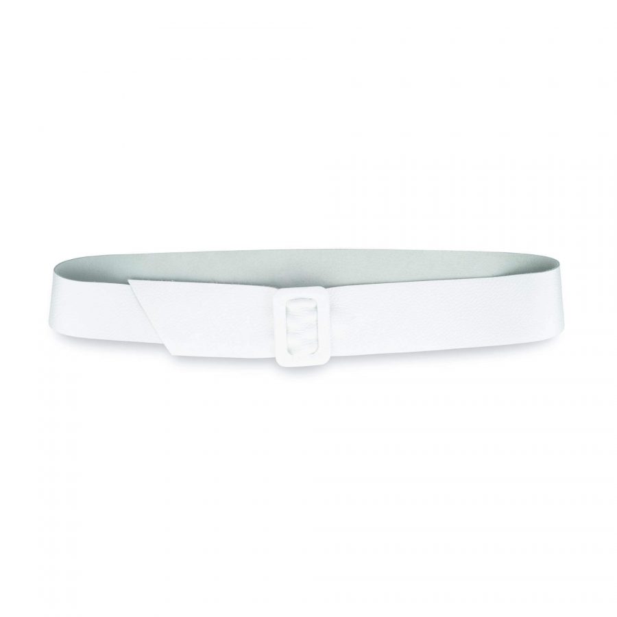 Womens High Waist Belt With Rectangle Buckle White Leather 1