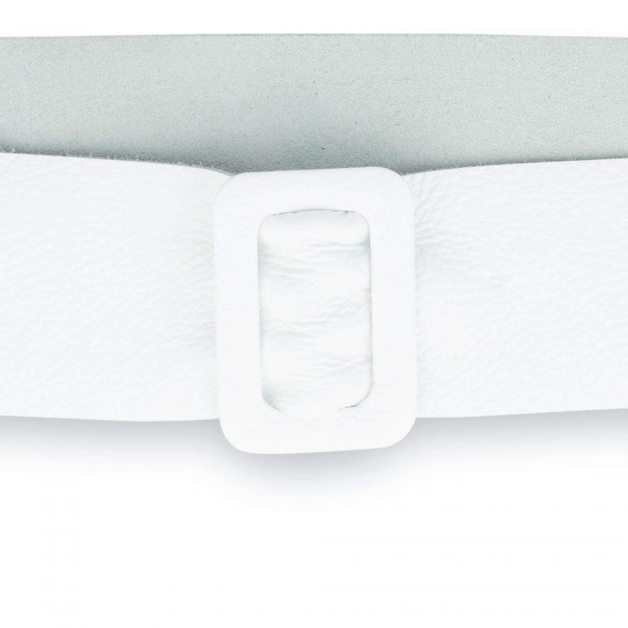 Womens High Waist Belt With Rectangle Buckle White Leather 2
