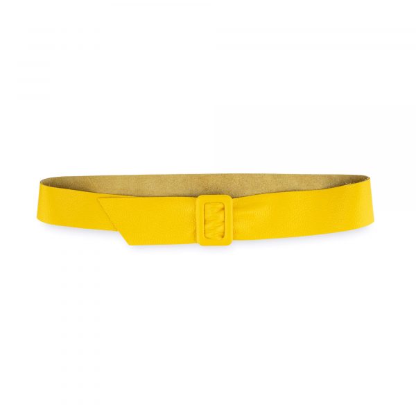 Womens High Waist Belt With Rectangle Buckle Yellow Leather 1