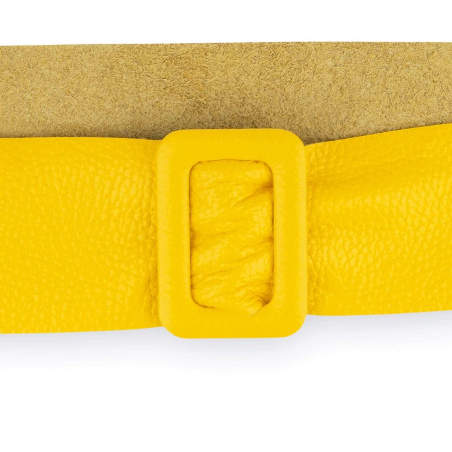 Womens High Waist Belt With Rectangle Buckle Yellow Leather 2