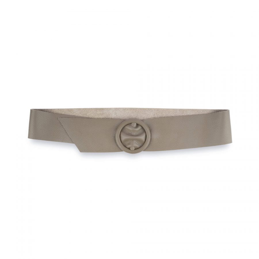 Womens High Waist Belt With Round Buckle Taupe Gray Leather 1