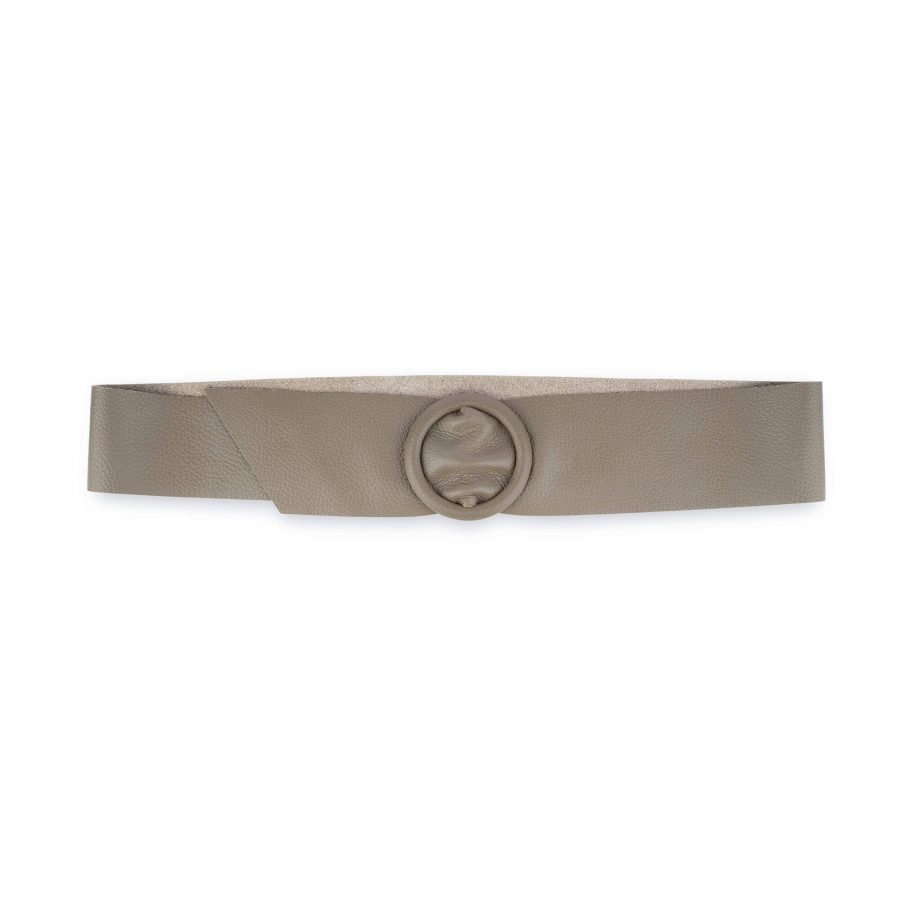 Womens High Waist Belt With Round Buckle Taupe Gray Leather 2