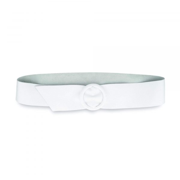 Womens High Waist Belt With Round Buckle White Leather 1