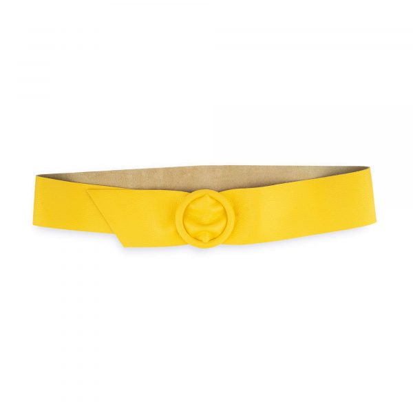 Womens High Waist Belt With Round Buckle Yellow Leather 1