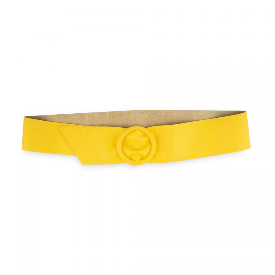 Womens High Waist Belt With Round Buckle Yellow Leather 1