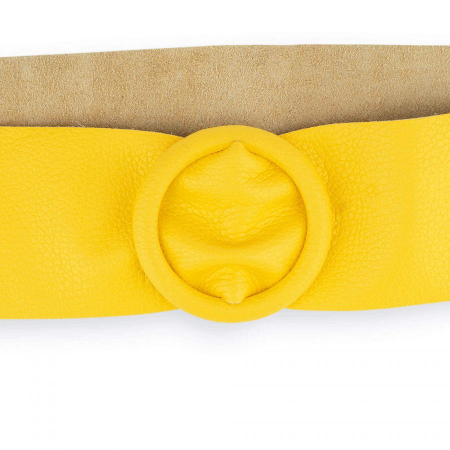 Womens High Waist Belt With Round Buckle Yellow Leather 2