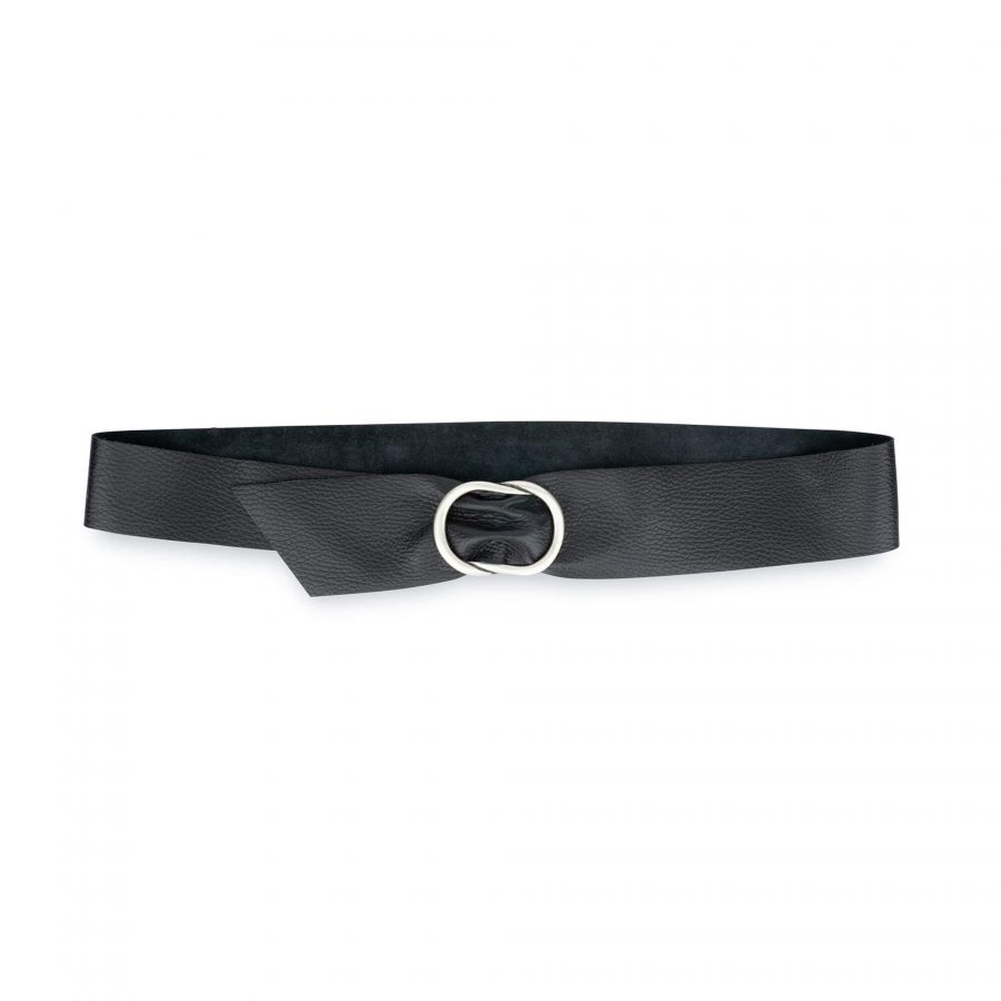 Womens High Waist Belt With Silver Italian Buckle Black Pebbled Leather 1