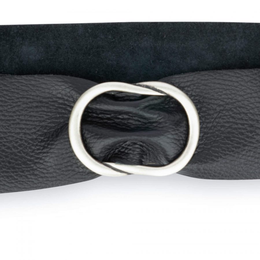 Womens High Waist Belt With Silver Italian Buckle Black Pebbled Leather 2