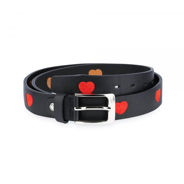 black leather belt with red suede hearts 1