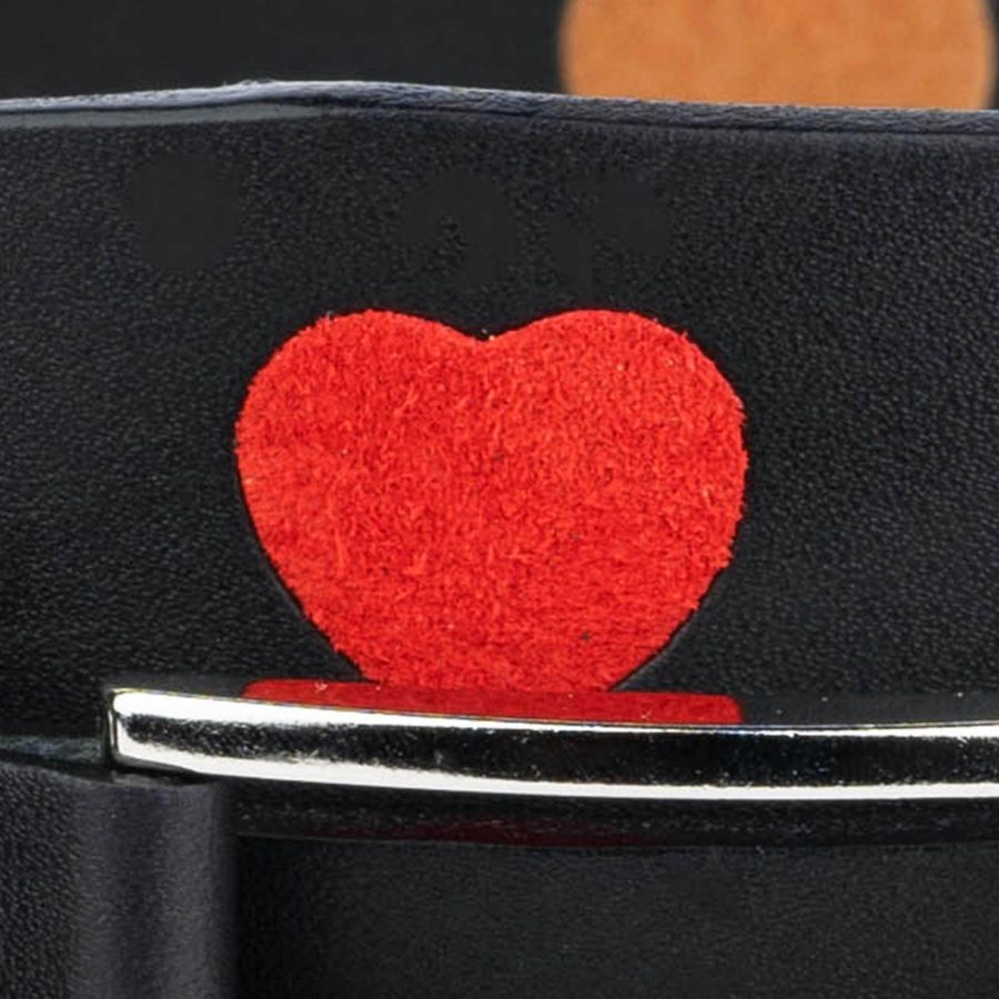 black leather belt with red suede hearts 3