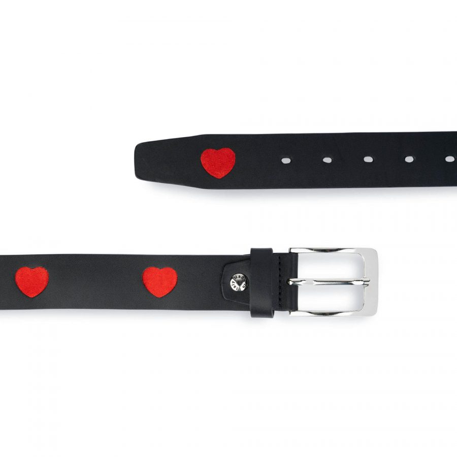 black leather belt with red suede hearts 4