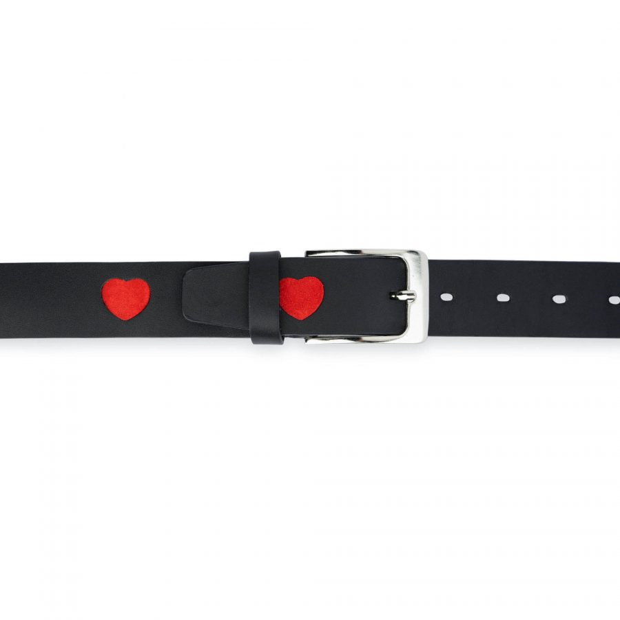 black leather belt with red suede hearts 6