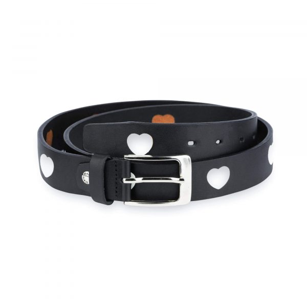 black leather belt with white hearts 1