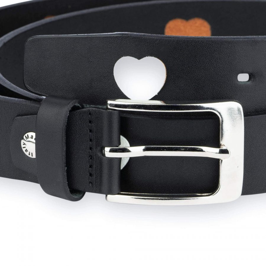 black leather belt with white hearts 4