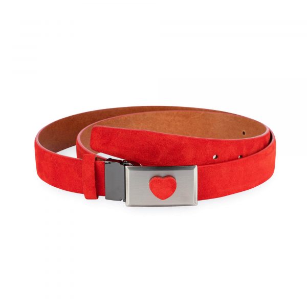 red suede belt with heart buckle 1