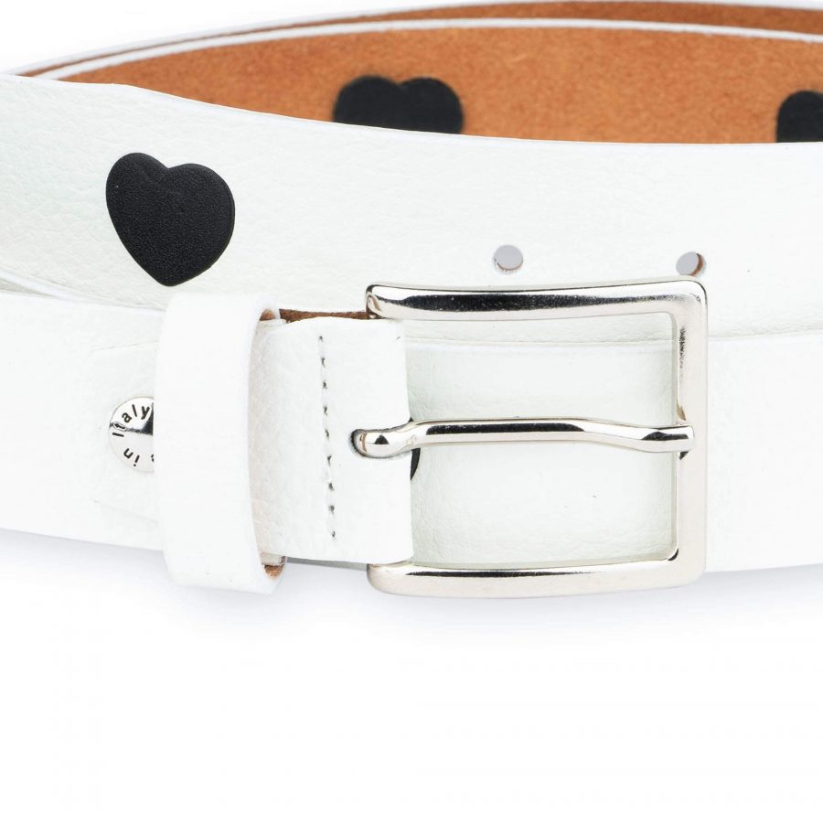 white leather belt with black hearts 4