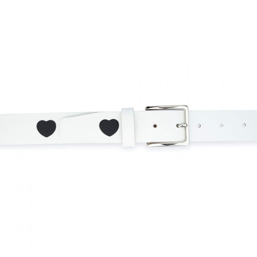 white leather belt with black hearts 7