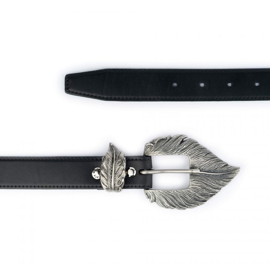 belt with leaf buckle black full grain leather 3