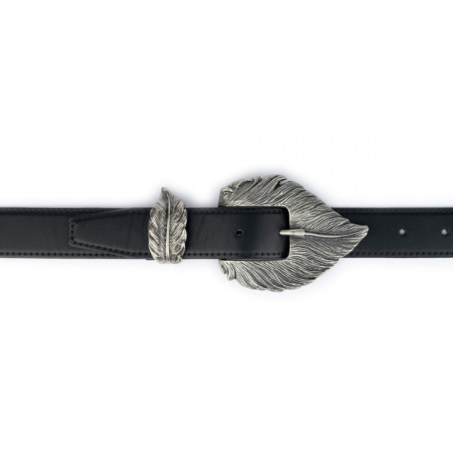belt with leaf buckle black full grain leather 5