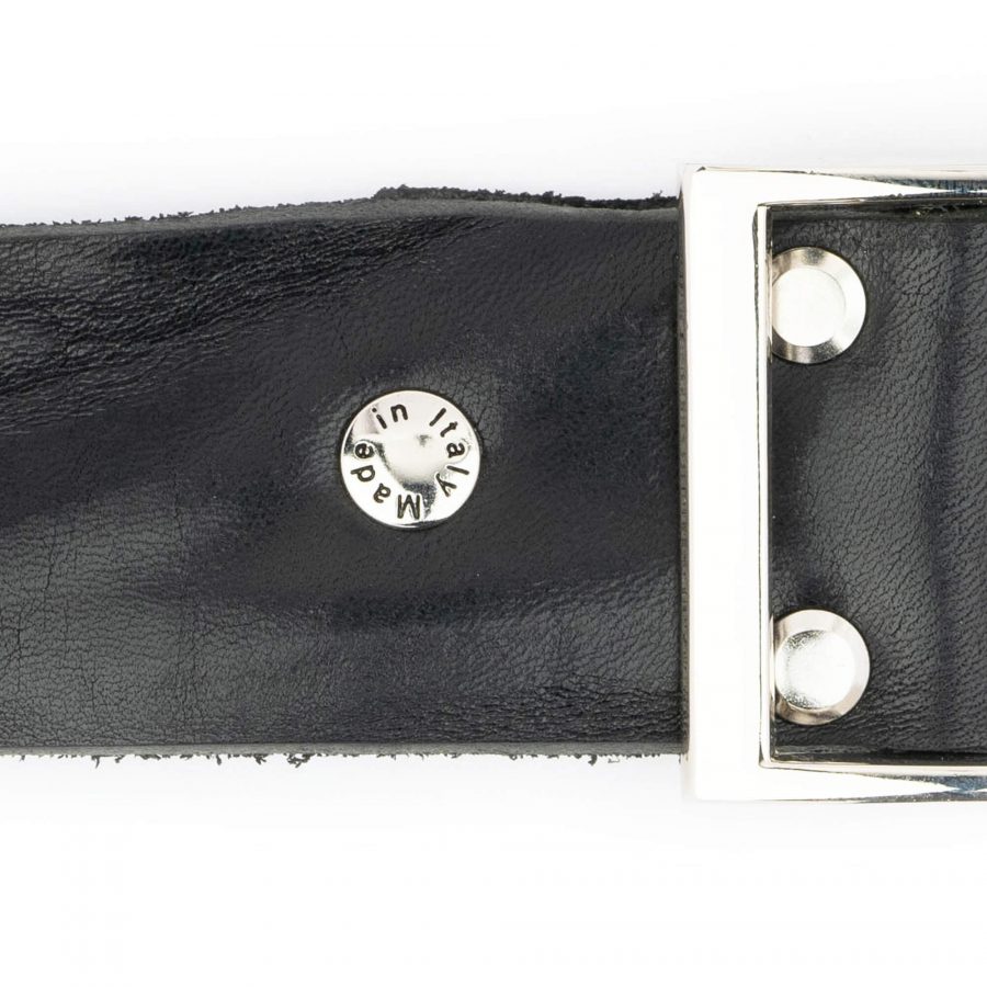 black leather belt for jeans with silver center bar buckle 2