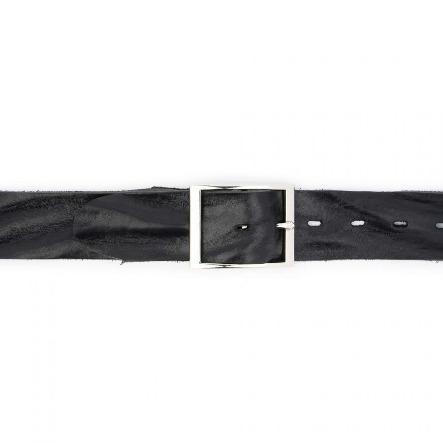 black leather belt for jeans with silver center bar buckle 5