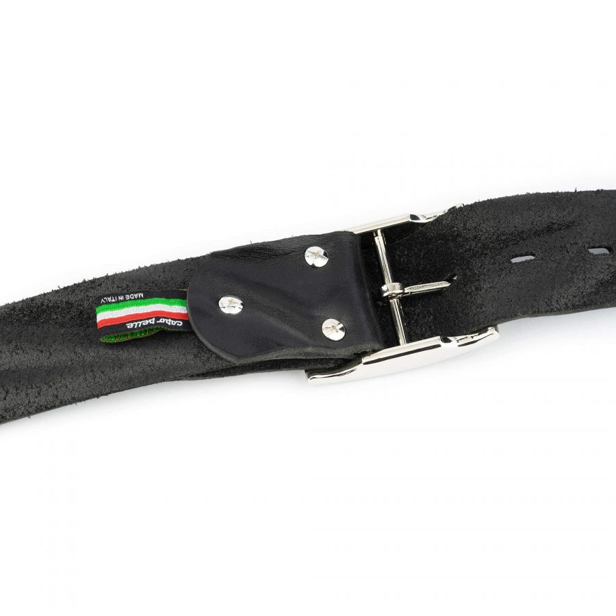 black leather belt for jeans with silver center bar buckle 9