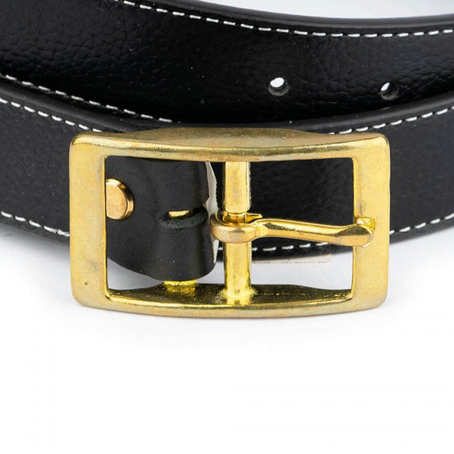 black leather belt with brass buckle 32 mm 2