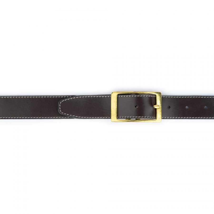 dark brown real leather belt with brass buckle 32 mm 4
