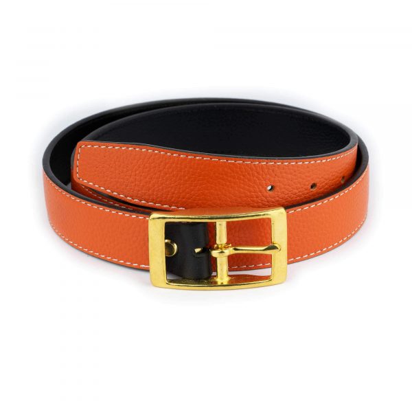 orange leather belt with brass buckle 32 mm 1