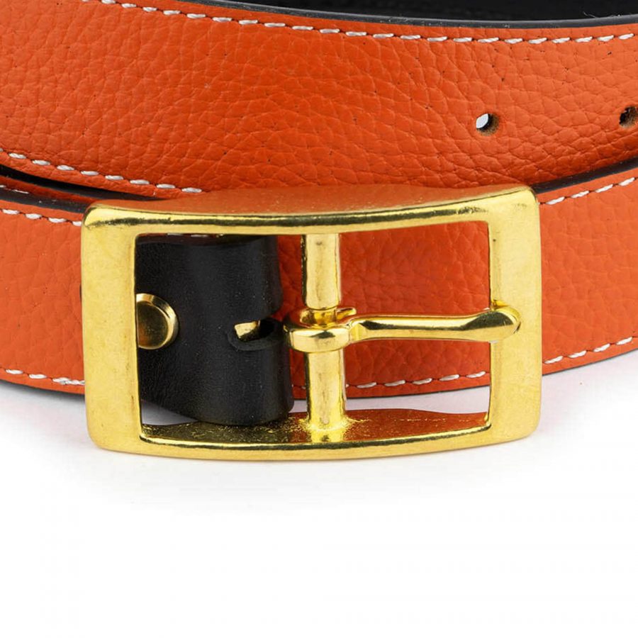 orange leather belt with brass buckle 32 mm 2