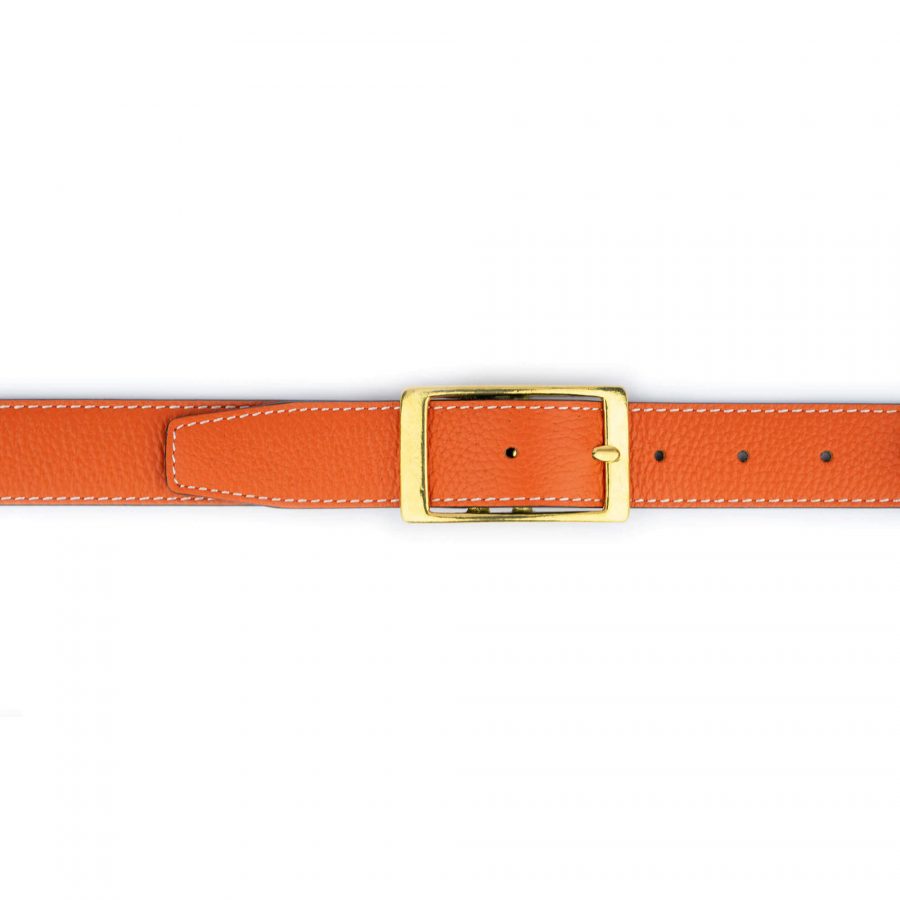 orange leather belt with brass buckle 32 mm 4