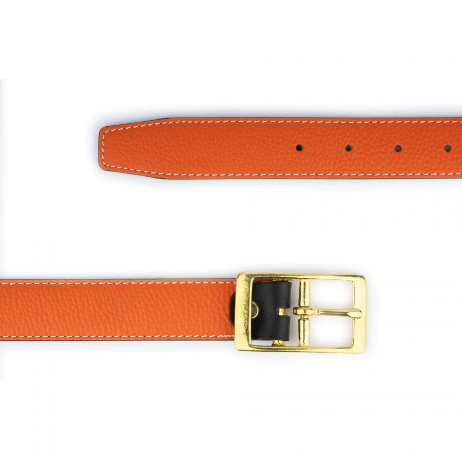 orange leather belt with brass buckle 32 mm 6