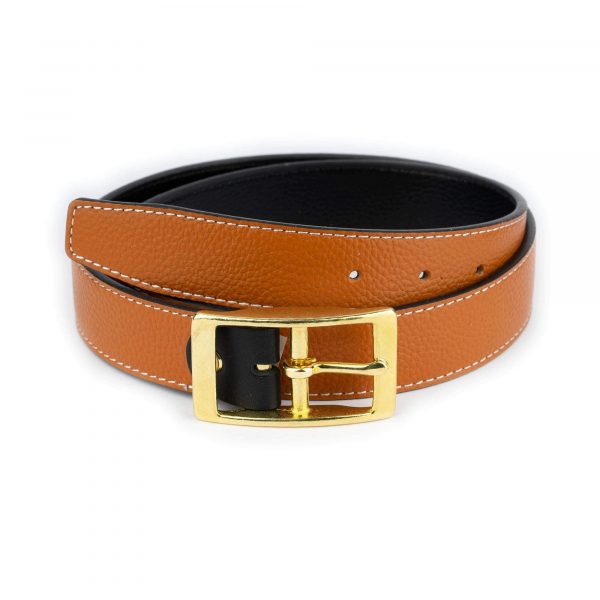 tan leather belt with brass buckle 32 mm 1