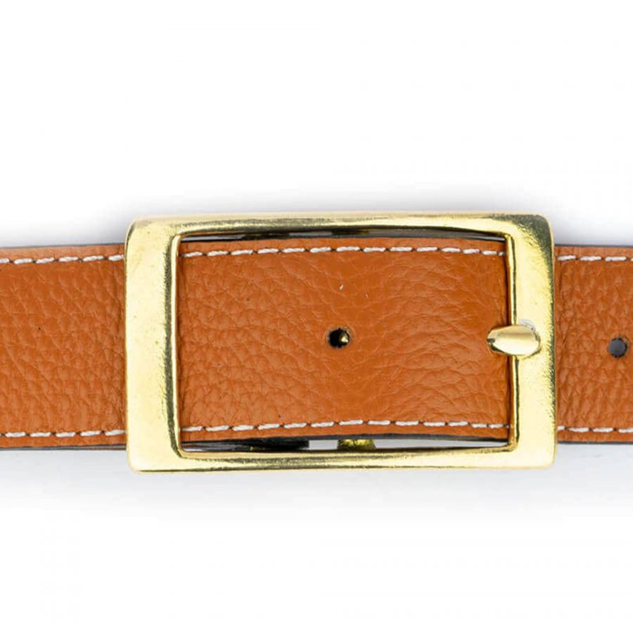 tan leather belt with brass buckle 32 mm 3