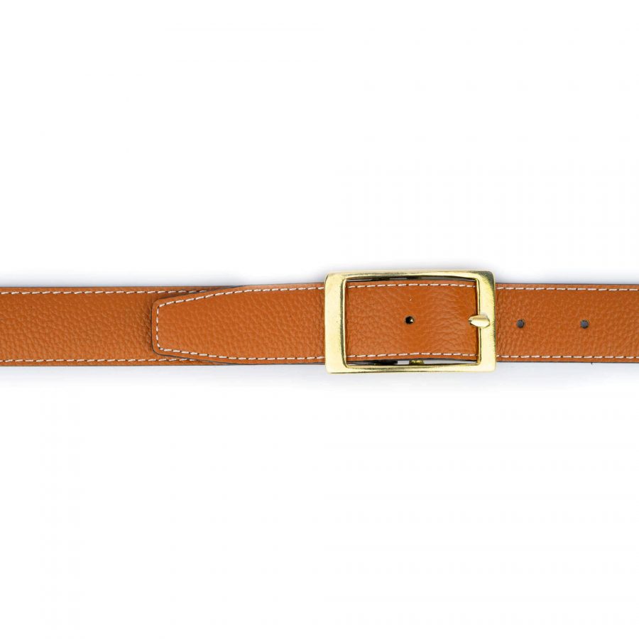 tan leather belt with brass buckle 32 mm 4