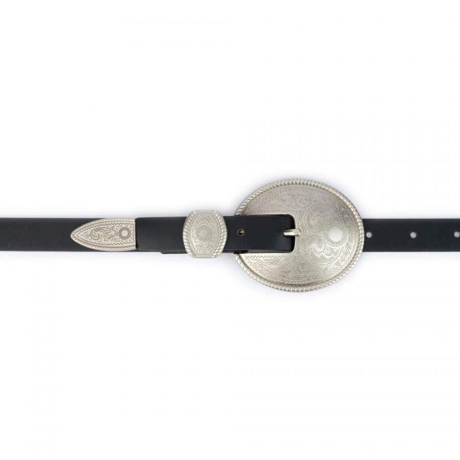 western belts for women black leather with silver buckle 14