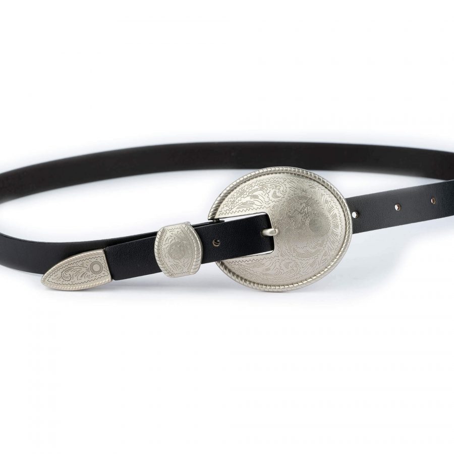 western belts for women black leather with silver buckle 4
