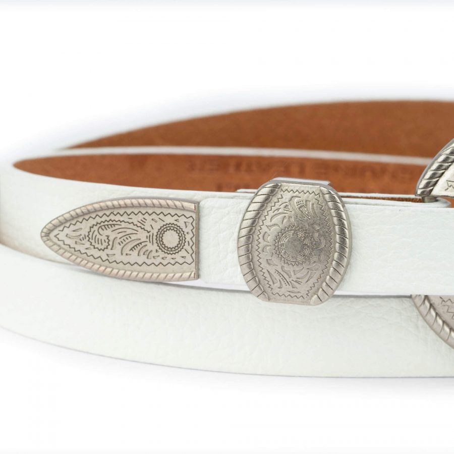 western belts for women white leather with silver buckle 2