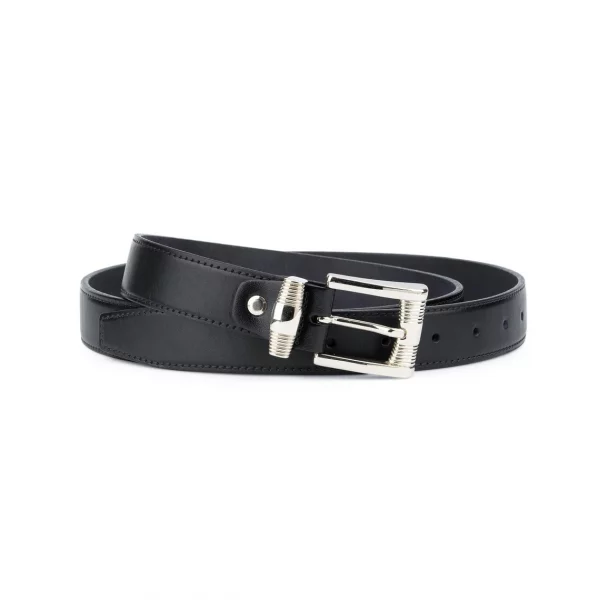 Black Full grain leather belt With silver buckle 30 mm 1