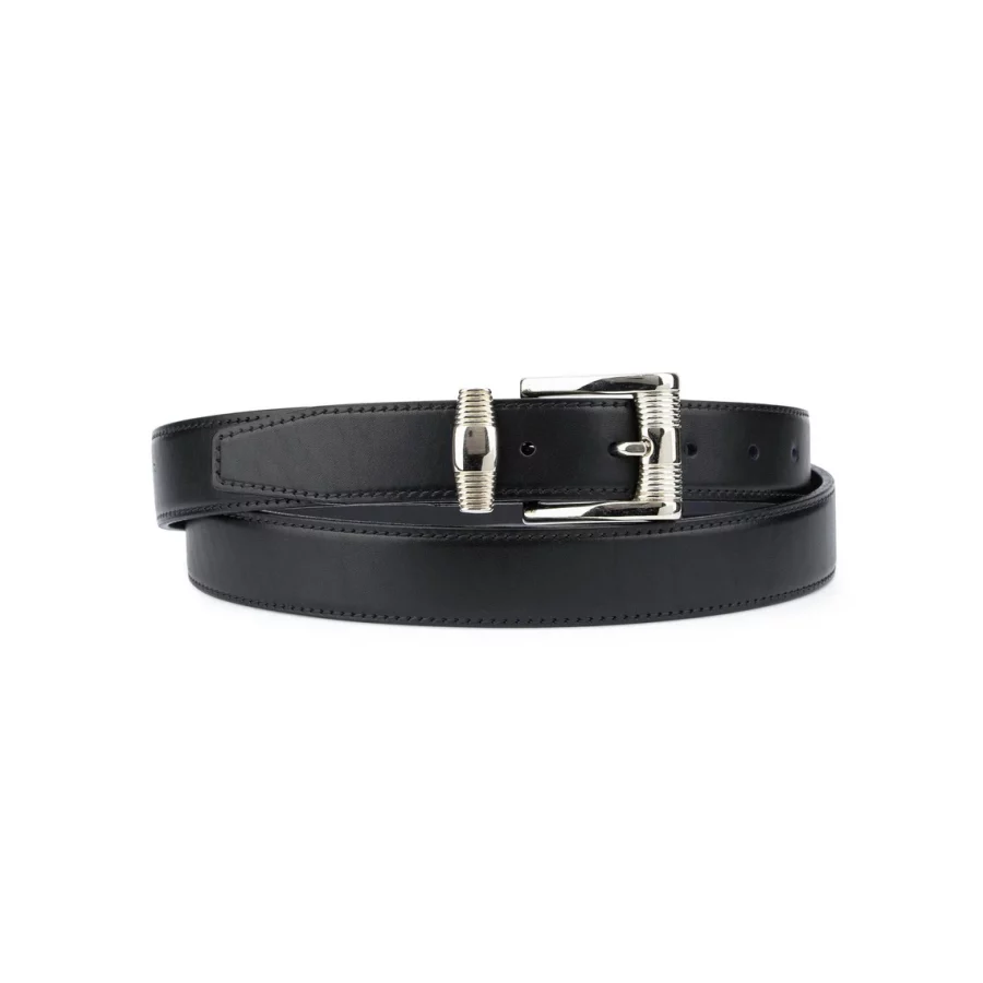 Black Full grain leather belt With silver buckle 30 mm 4