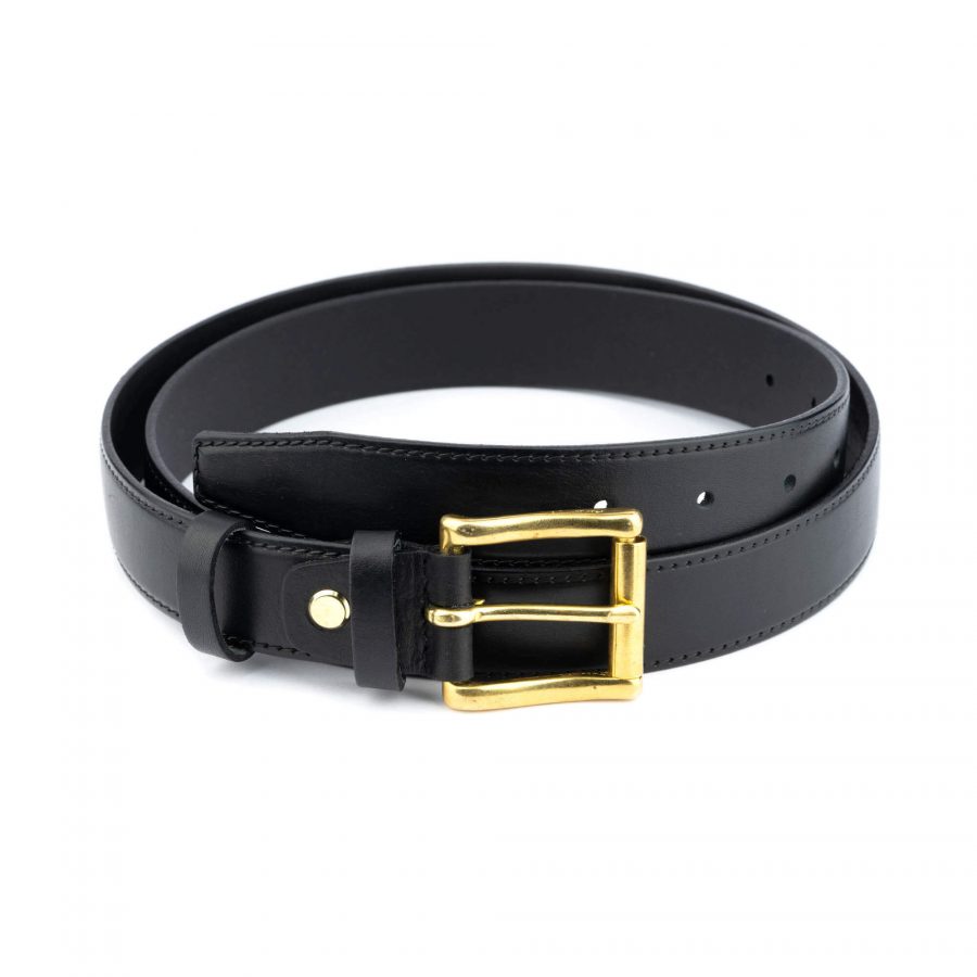 Gold Brass Buckle Belt Black Full Grain Leather 3 0 cm 1